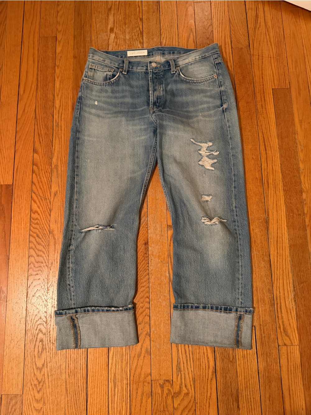 Zara Light Blue Distressed Boyfriend Jeans